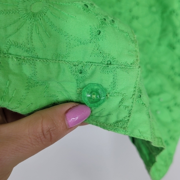 Quacker Factory Vintage Cotton Seed Pearls Eyelet Embroidered Green Jacket XL - Picture 6 of 17